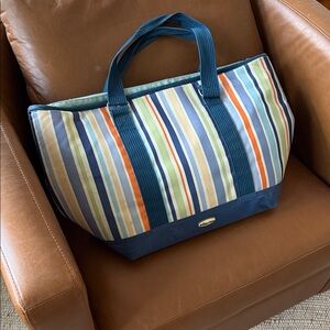 Picnic Time Brand: Colorful  Striped Cooler Bag/ Tote with Blue Base